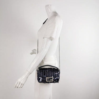 Fendi Baguette Mini Navy Sequins Chain Strap Crossbody Bag