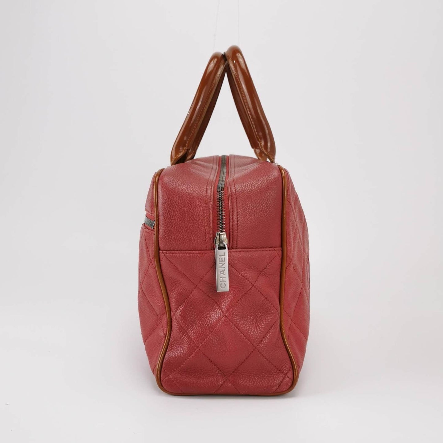 CHANEL Caviar Quilted Large Bowler Bag Red