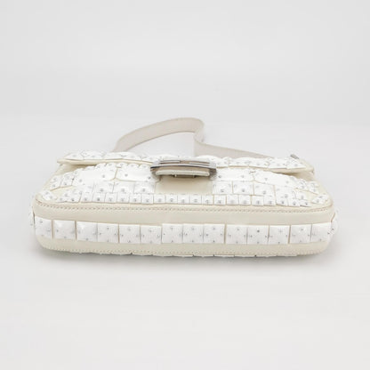 FENDI Baguette 1997 White Leather and Stones Zucca Interior Shoulder Bag