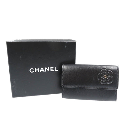 CHANEL Card Case leather black Camelia Women