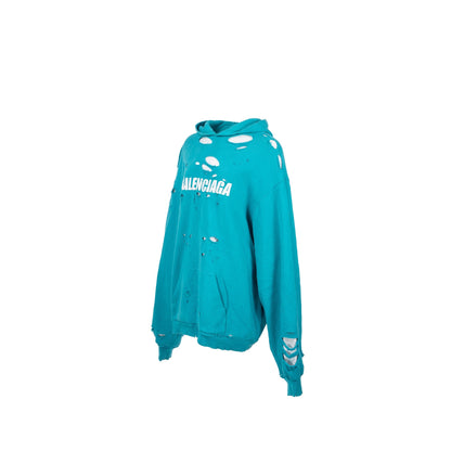 Balenciaga size ripped oversized logo hoodie blue