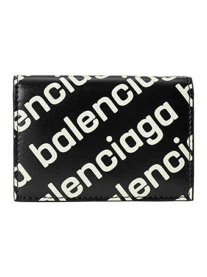 Luxury Balenciaga Trending 2025 All-Over Logo Print Tri-Fold Half Wallet Black