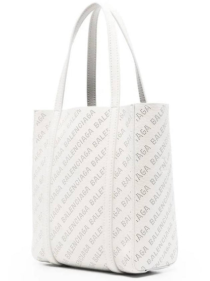 Luxury Balenciaga Trending 2025 Everyday All Over Logo Leather Tote Back White