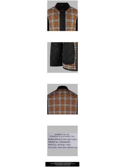 Luxury Burberry Vintage Check Quilted Jacket Brown