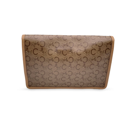 Luxury CELINE Vintage Beige Vinyl C Macadam Canvas Clutch Bag Purse