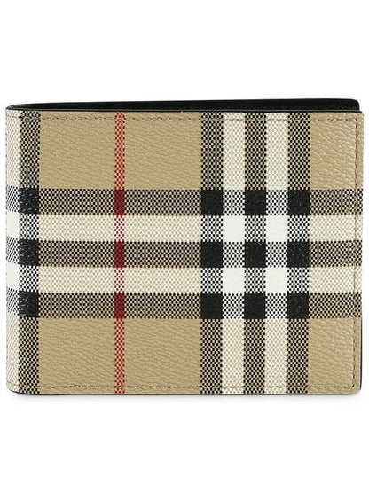 Luxury Burberry Men's Vintage Check Pattern Half Wallet Brown