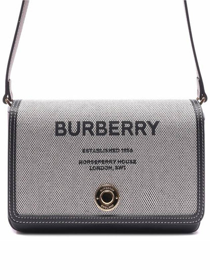 Luxury Burberry Horseferry Print Cotton Canvas Leather Cross Bag Black