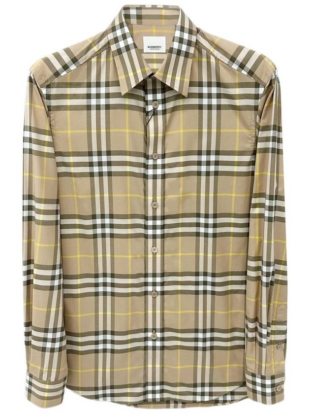 Luxury Burberry Men's Check Pattern Long Sleeve Shirt Beige