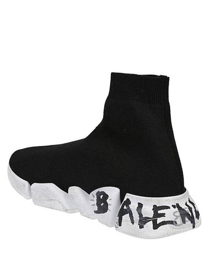 Luxury Balenciaga Trending 2025 Speed 2.0 Graffiti Knit High Top Sneakers Black