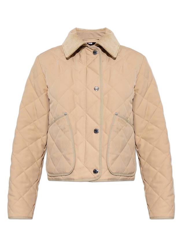 Luxury Burberry Corduroy Collar Diamond Quilted Jacket Soft Fawn
