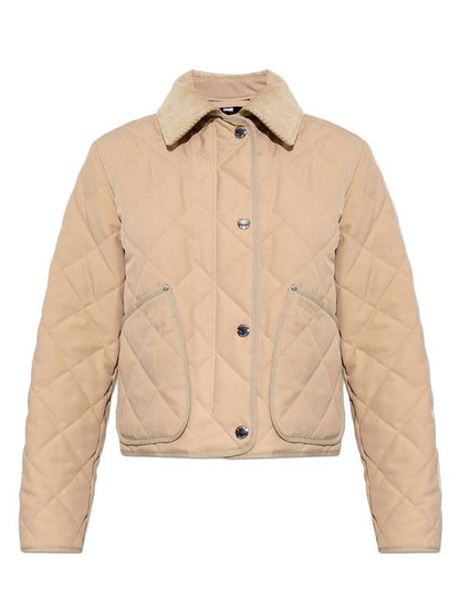 Luxury Burberry Corduroy Collar Diamond Quilted Jacket Soft Fawn