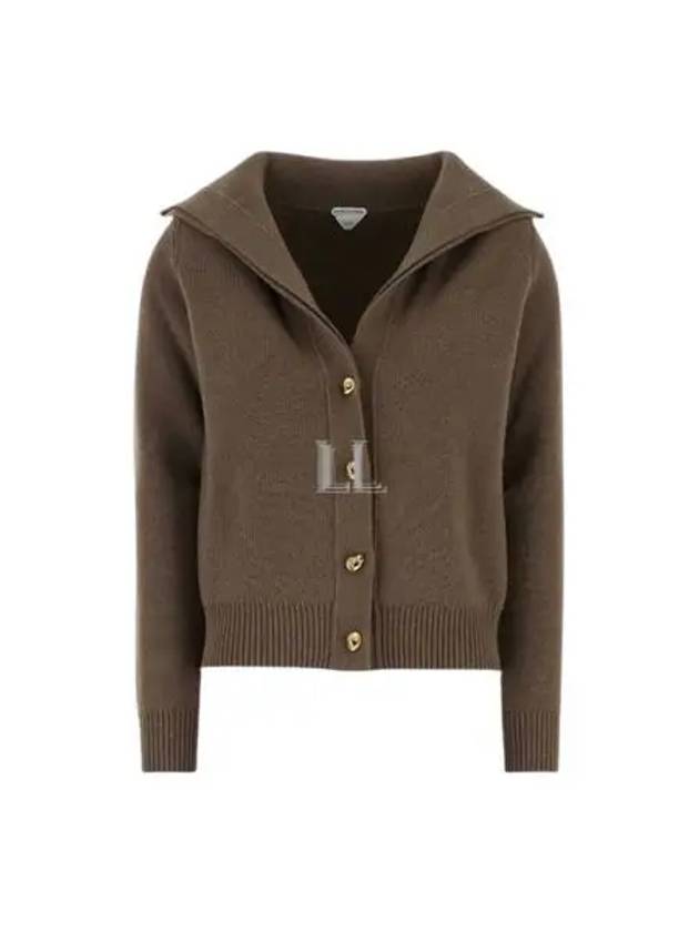 Luxury Bottega Veneta Compact Knot Button Wool Cardigan Chestnut Melange