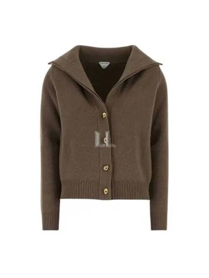 Luxury Bottega Veneta Compact Knot Button Wool Cardigan Chestnut Melange