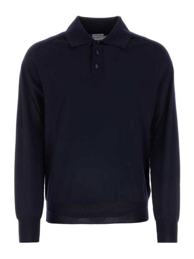 Luxury Bottega Veneta Long Sleeve Polo Knit Top Navy