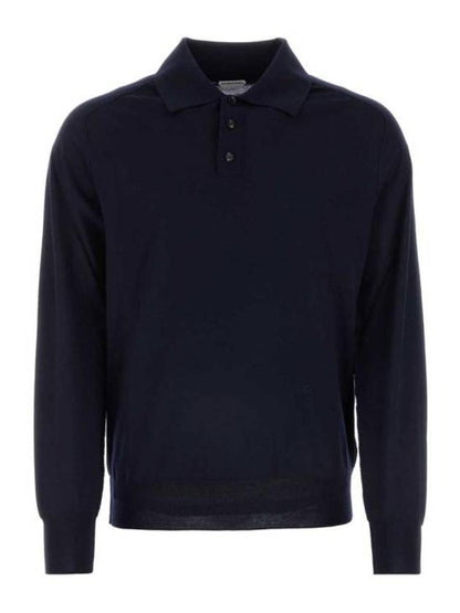 Luxury Bottega Veneta Long Sleeve Polo Knit Top Navy