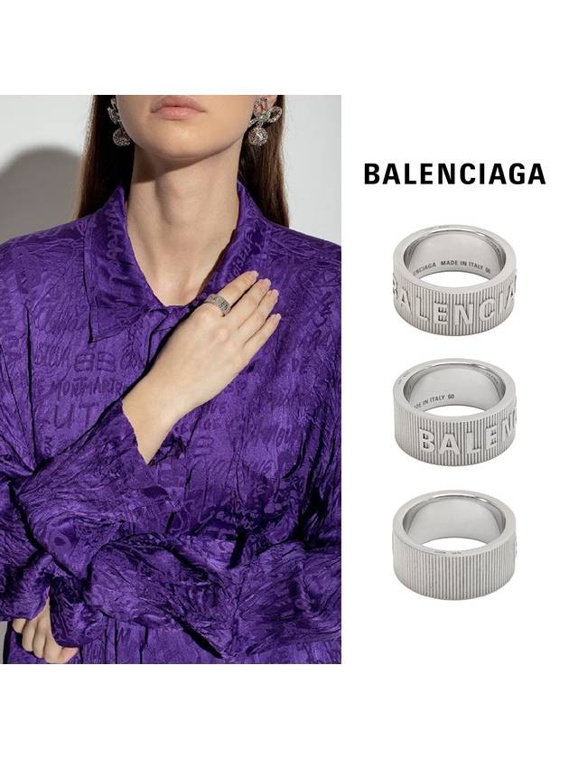 Luxury Balenciaga Trending 2025 Striped Logo Ring Silver