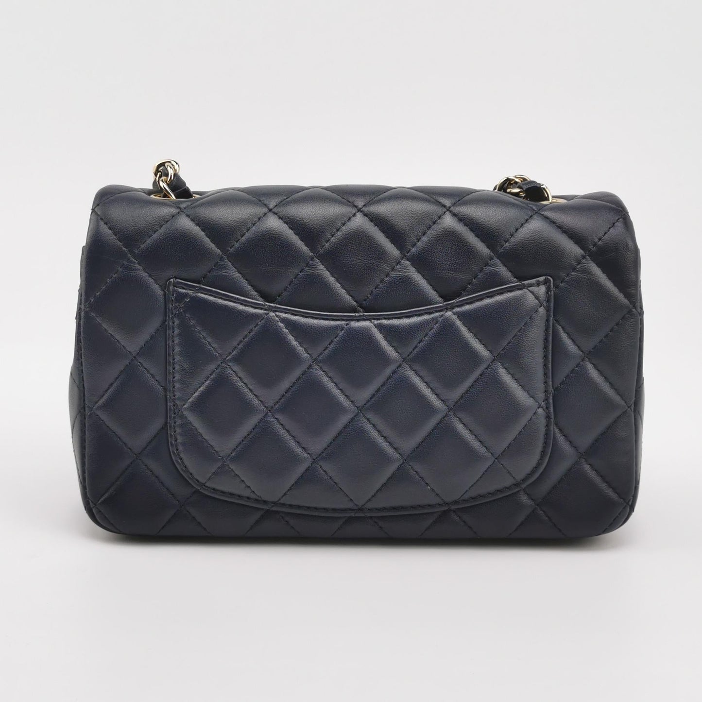 Chanel Classic Flap Mini Rectangular Navy Lambskin Leather Gold Hardware, 2020