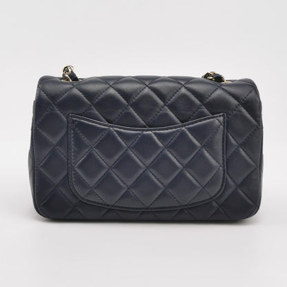 Chanel Classic Flap Mini Rectangular Navy Lambskin Leather Gold Hardware, 2020