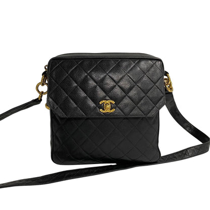 CHANEL Shoulder Bag leather black Matrasse Caviar skin Women