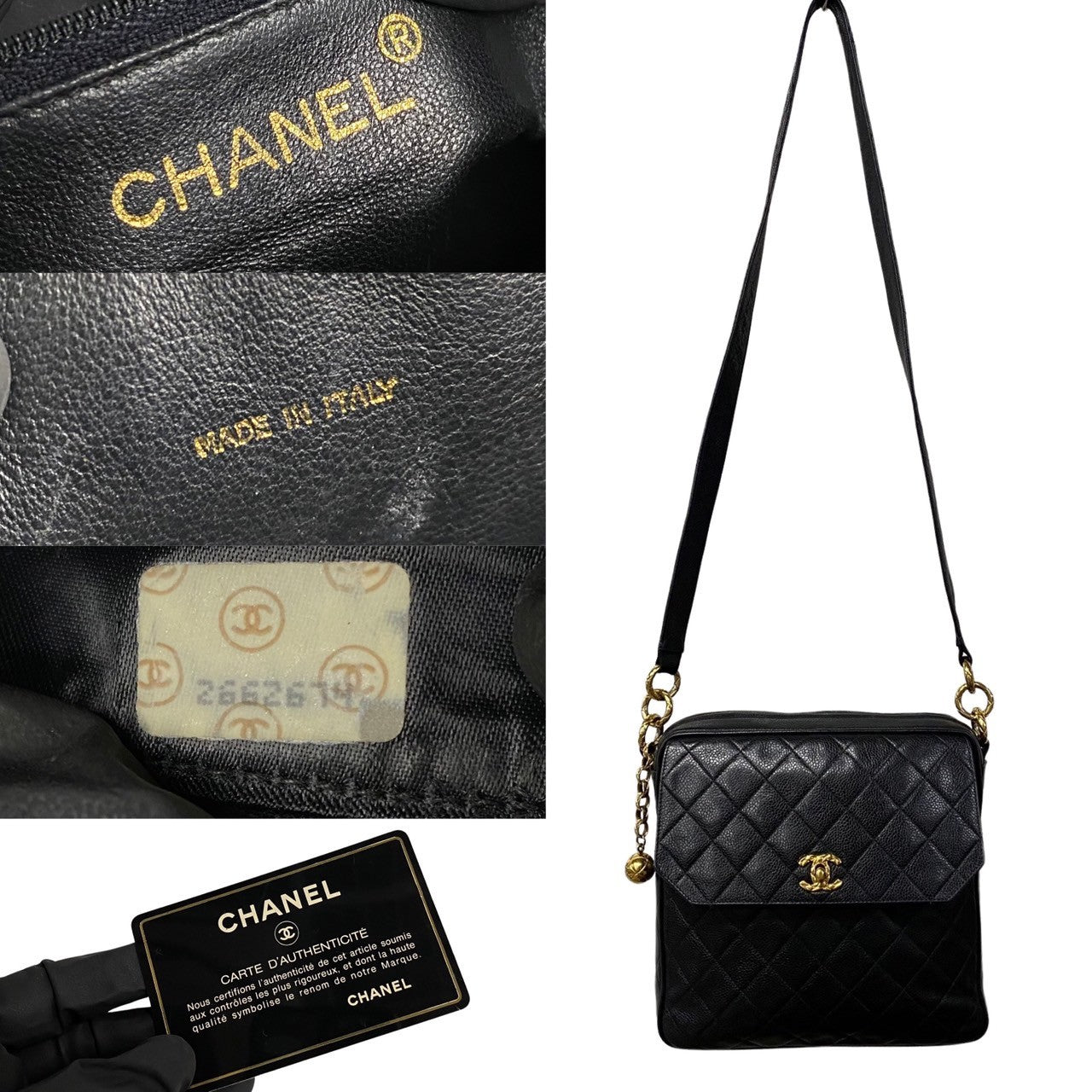 CHANEL Shoulder Bag leather black Matrasse Caviar skin Women
