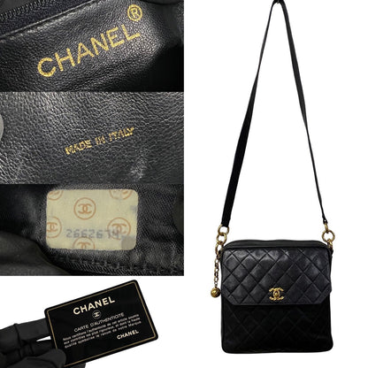 CHANEL Shoulder Bag leather black Matrasse Caviar skin Women