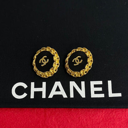 CHANEL Earring Gold Plated black Women