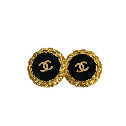 CHANEL Earring Gold Plated black Women