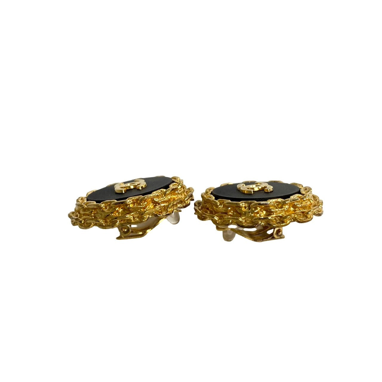CHANEL Earring Gold Plated black Women