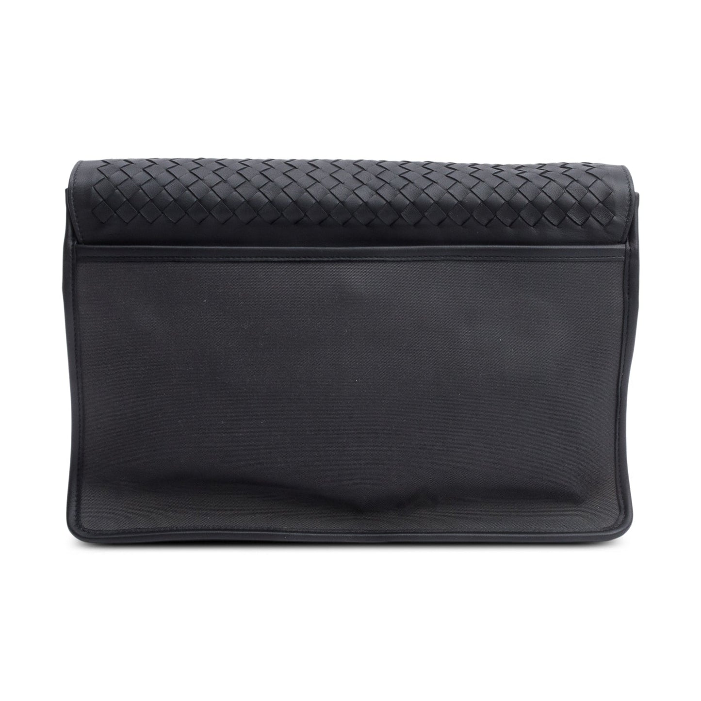Bottega Veneta  Black Intrecciato Leather Canvas Flap Messenger Bag