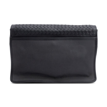 Bottega Veneta  Black Intrecciato Leather Canvas Flap Messenger Bag