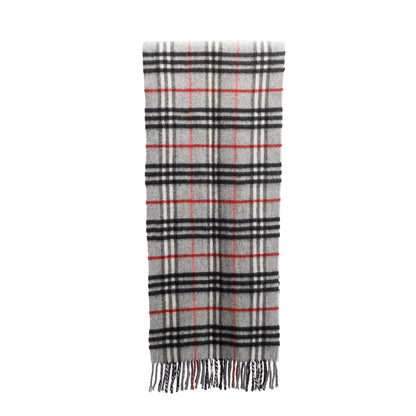 Burberry Grey Check Cashmere Wool Scarf