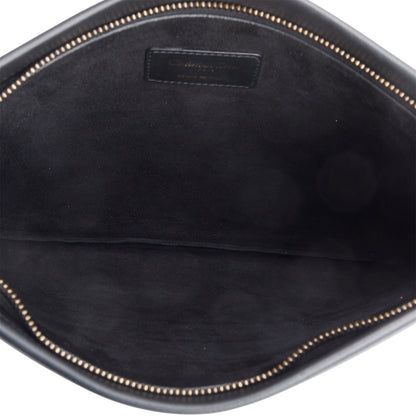 Christian Dior Black calfskin Leather Logo Strip Zip Pouch