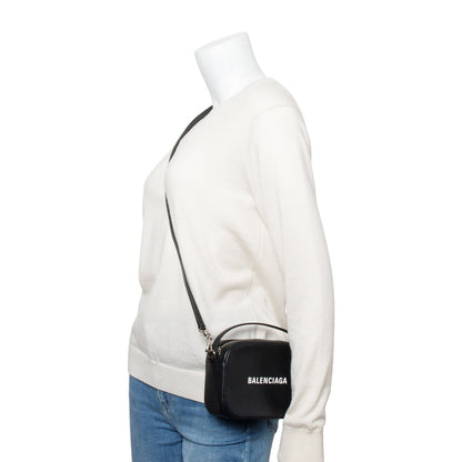 Balenciaga Black Calfskin Leather Logo Mini Cash Crossbody