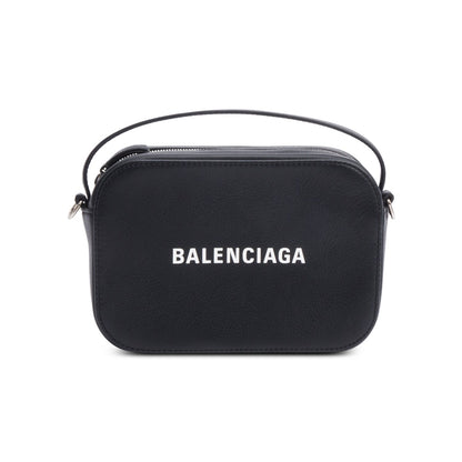Balenciaga Black Calfskin Leather Logo Mini Cash Crossbody