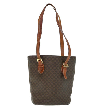 Luxury CELINE Macadam Canvas Shoulder Bag PVC Leather Brown  60044