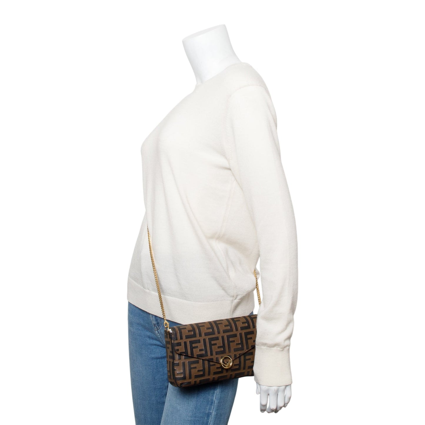 Fendi Brown FF Embossed Leather F is Fendi Envelope Wallet on Chain