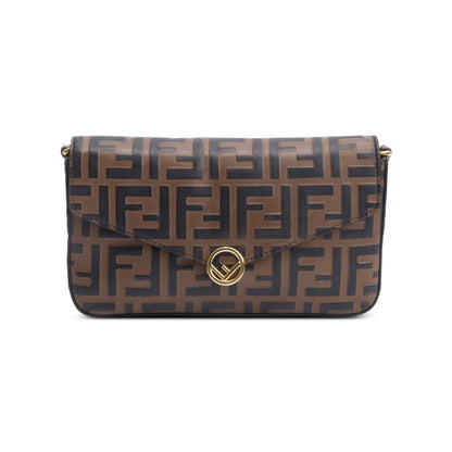 Fendi Brown FF Embossed Leather F is Fendi Envelope Wallet on Chain