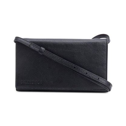 Balenciaga Black Calfskin Leather Small Logo Flap Crossbody
