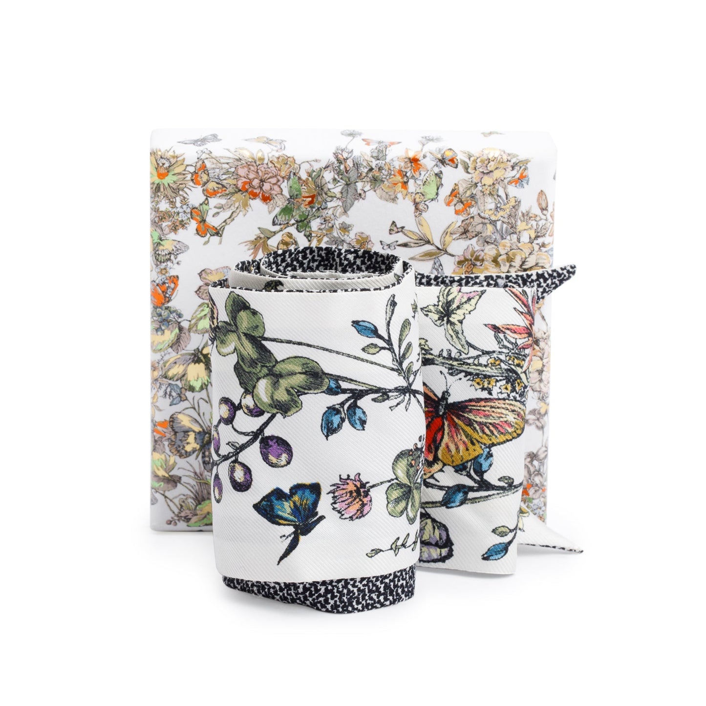 Christian Dior Ivory and Black Multicolor Jardin D'hiver Mitzah Silk Twilly