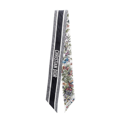 Christian Dior Ivory and Black Multicolor Jardin D'hiver Mitzah Silk Twilly