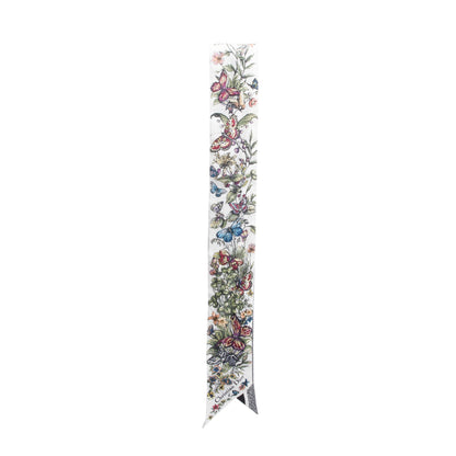 Christian Dior Ivory and Black Multicolor Jardin D'hiver Mitzah Silk Twilly