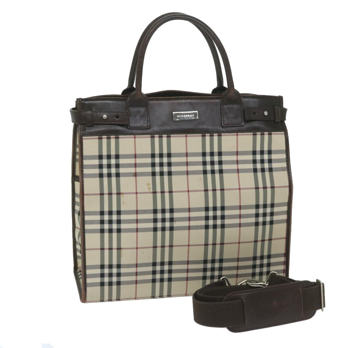 Luxury Burberry Nova Check Shoulder Bag Nylon Canvas Beige Auth 60156