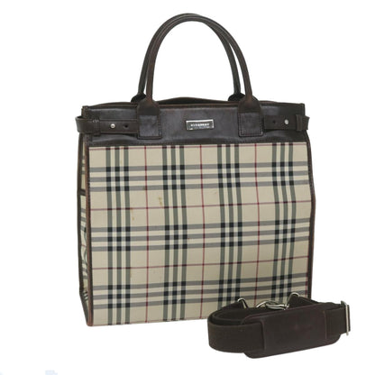 Luxury Burberry Nova Check Shoulder Bag Nylon Canvas Beige Auth 60156