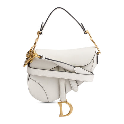 Christian Dior White Grained Calfskin Leather Mini Saddle Bag