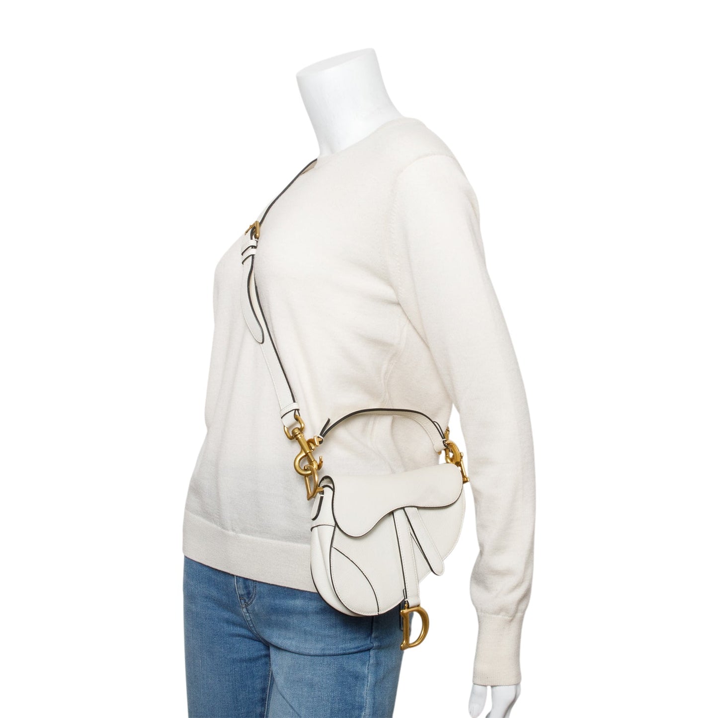 Christian Dior White Grained Calfskin Leather Mini Saddle Bag