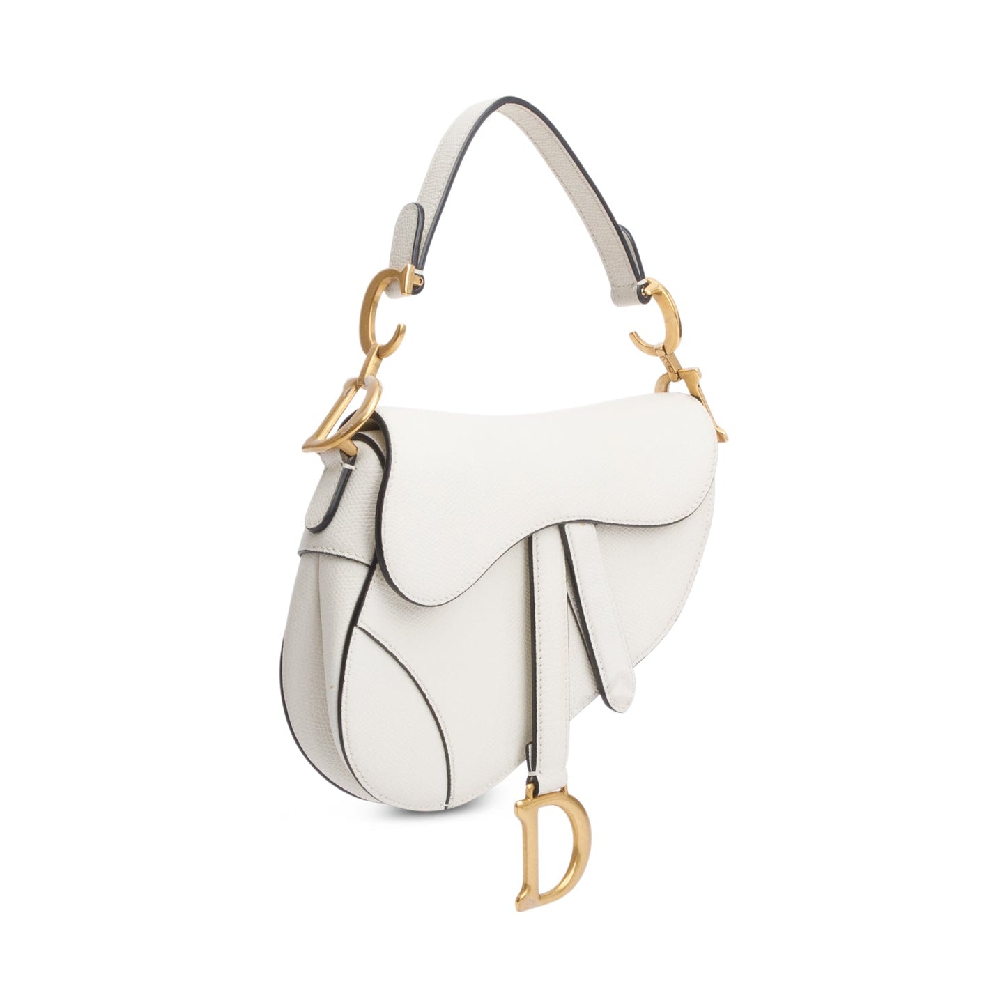 Christian Dior White Grained Calfskin Leather Mini Saddle Bag