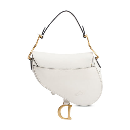 Christian Dior White Grained Calfskin Leather Mini Saddle Bag