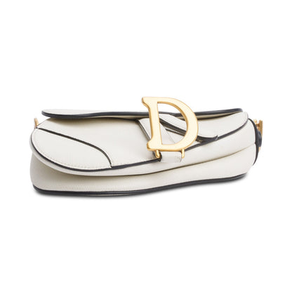 Christian Dior White Grained Calfskin Leather Mini Saddle Bag