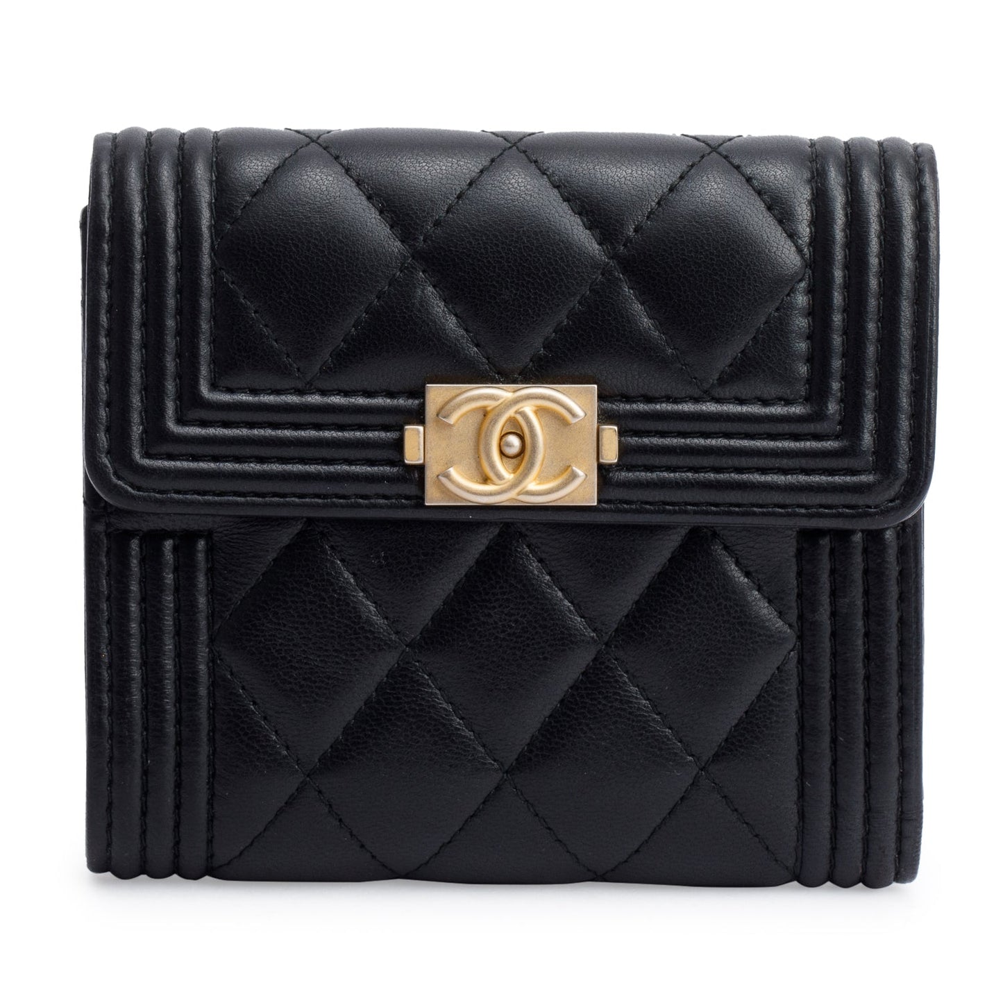 Chanel Black Quilted Lambskin Boy Flap Compact Wallet