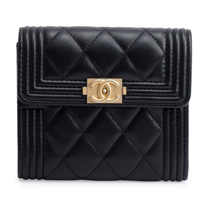 Chanel Black Quilted Lambskin Boy Flap Compact Wallet